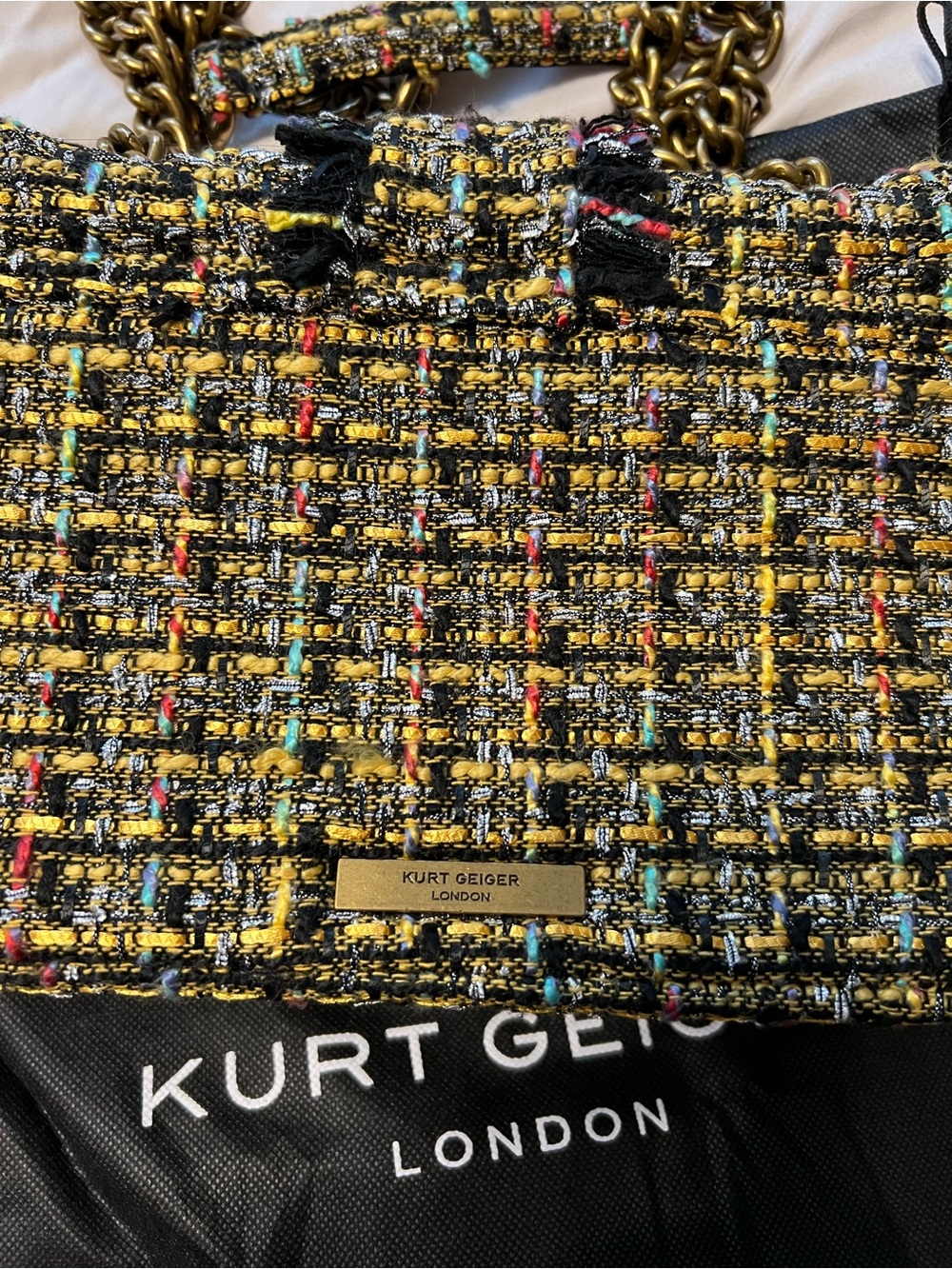 Kurt Geiger London Mayfair Tweed Multi Color Chain-Detail Shoulder Bag - Picture 5 of 13